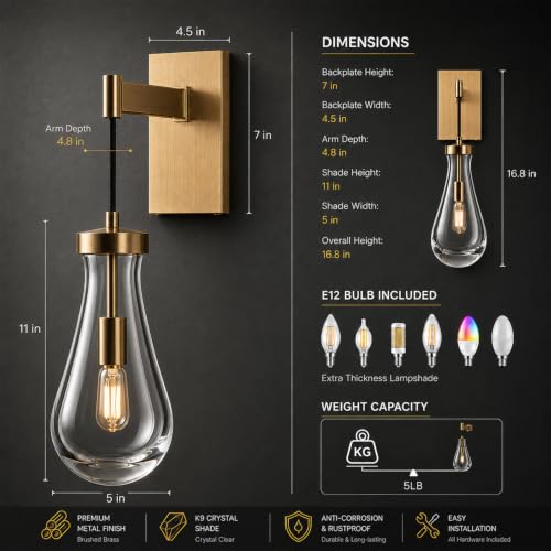 Gold Raindrop Brass Wall Sconces (2 Count)