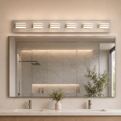 6 Light Brushed Nickel Vanity Light for Double Sink Bathroom