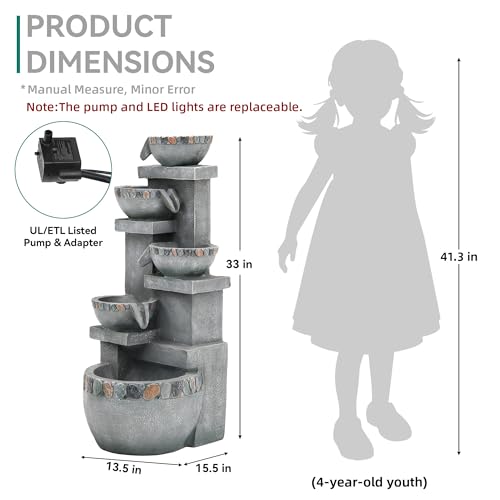 4 Tier Outdoor Water Fountain Outdoor with Pebbles and Warm LED Lights