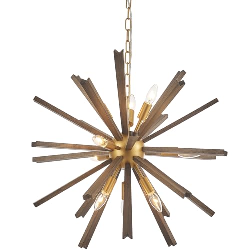 9 Light Wood Sputnik Chandelier for Entryway (9 Count)