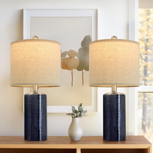 Small Table Lamps Set of 2 for Living Room 20.25" Blue Lamps Bedside Lamps (2 Count)