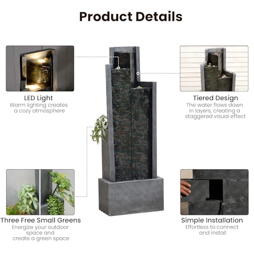 49.6H Modern Outdoor Water Fountain with LED Light Garden
