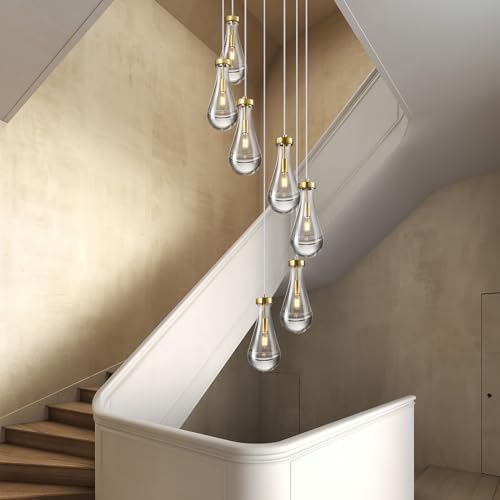 Raindrop Pendant Lights Kitchen Island Teardrop Gold Hanging Light Fixtures Clear Solid Glass Pendant Light Modern Chandeliers for Dining Room Porch Corridor Living Room