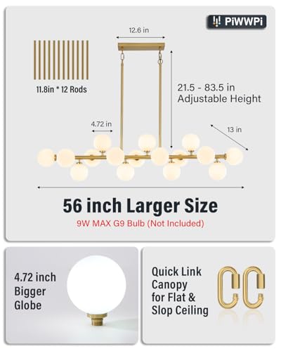 55" Long Brass Gold Chandeliers for Dining Room Kitchen Island