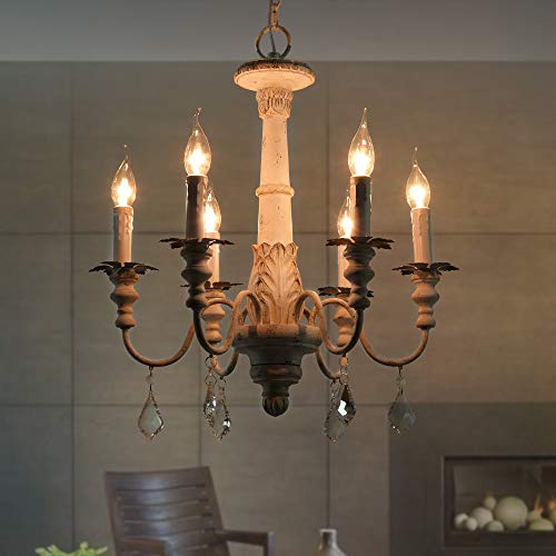 6 Light French Country Chandelier Farmhouse Candle Style W20.8