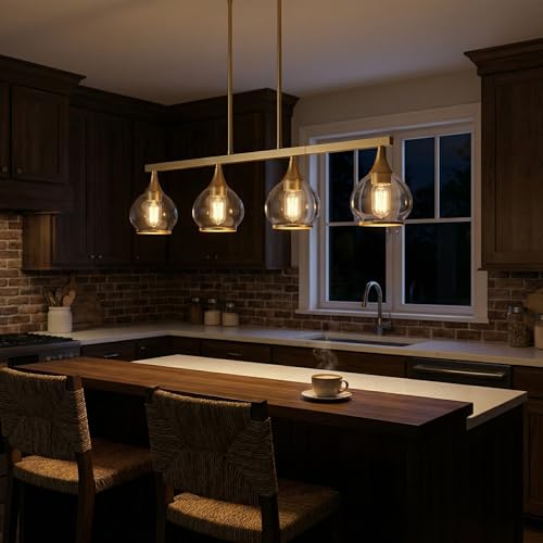 Brushed Gold Kitchen Island Linear Pendant Light