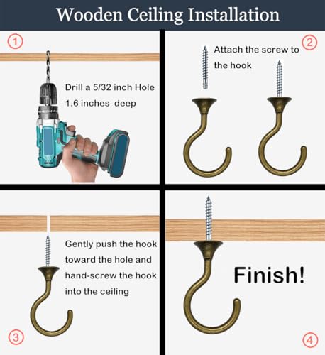 Large Swag Ceiling Hooks Heavy Duty Swag Hook with Hardware for Hanging Plants Ceiling Installation Cavity Wall Fixing