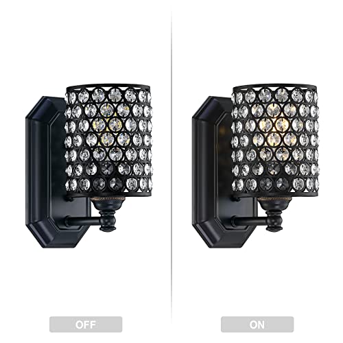 Crystal Wall Sconce Black Dry&Wet Dual Use 2 Pack 1 Light UL Certified (2 Count)