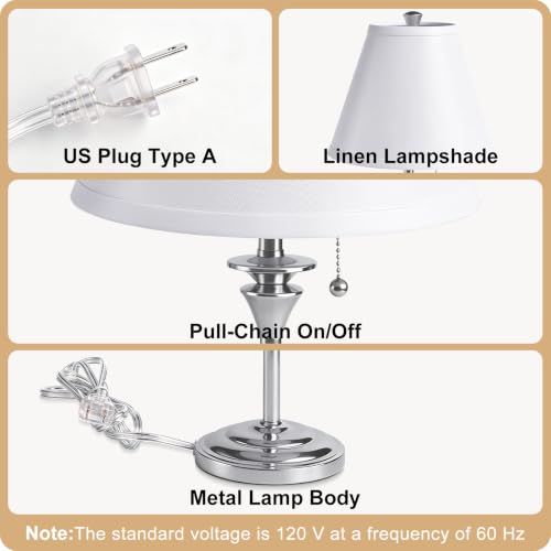 Metal Table Lamp for Bedroom (White Shade & Silver Base)