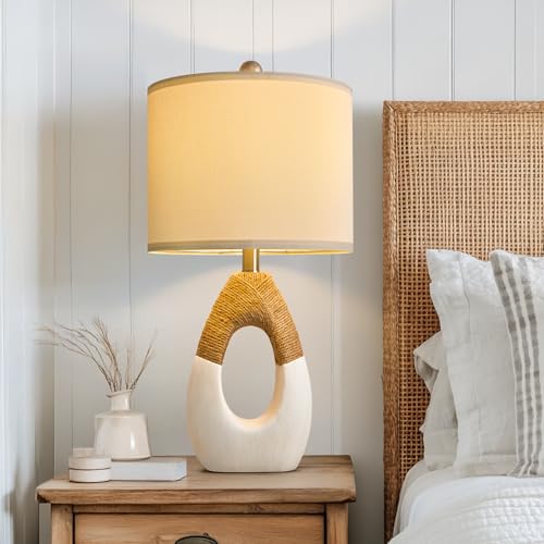22” Boho Table Lamps for Bedroom Living Room Upgraded Set of 2 Medium Farmhouse Rattan Table Lamps (2 Count)