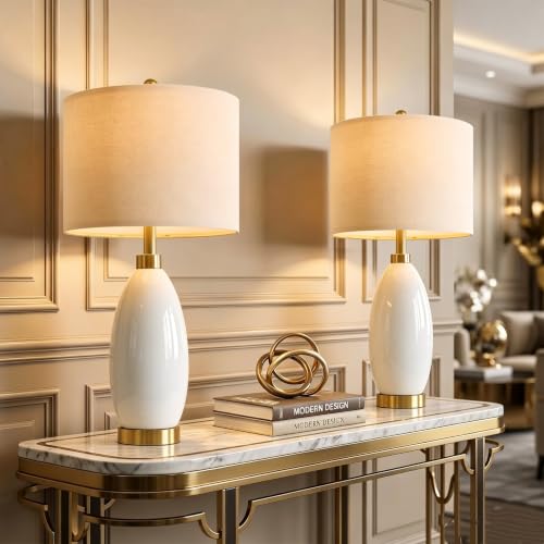 24" White Oval Ceramic Table Lamp Set of 2 (2 Count)