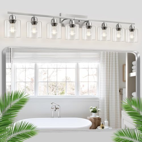 Modern Brushed Nickel 8 Light Bathroom Light Fixtures