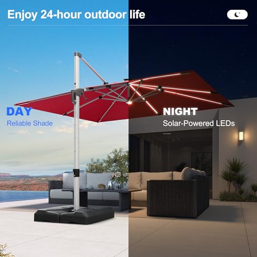 Cantilever Umbrella 9' X 12' Solar LED Light Patio Deck