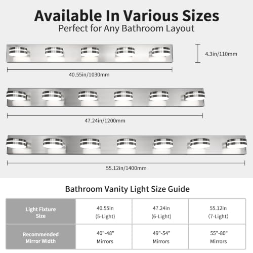 LED Brushed Nickel Bathroom Vanity Lights 5 Light 40.55in