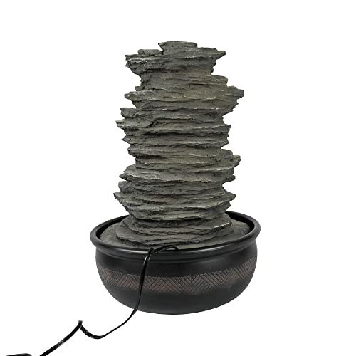 15.7” High Rock Falls Tabletop Water Fountain with LED Lights