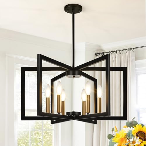 25" 61" Height Adjustable Modern Black and Gold Chandelier for Dining Room
