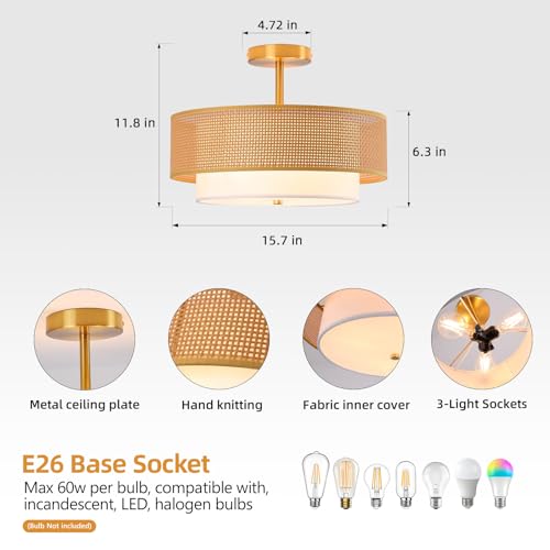 Rattan Flush Mount Ceiling Light