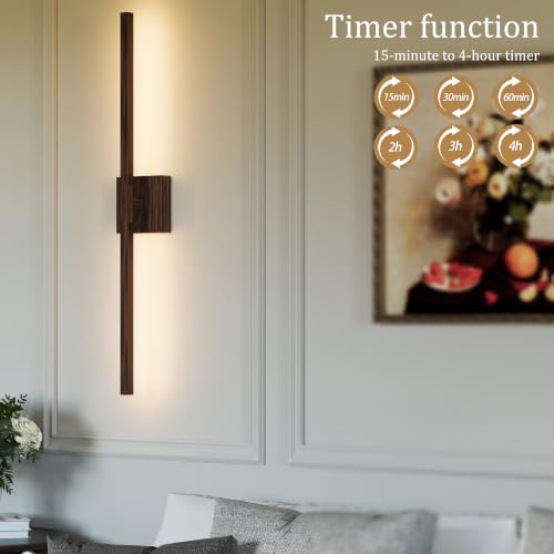 Walnut Battery Operated Wall Sconce with Remote Control 24 Inch