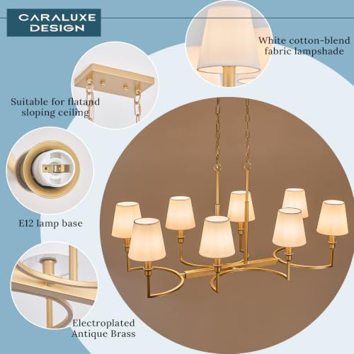 8 Light Candelabra Chandelier Dining Room Gold Linen Chandeliers 38in