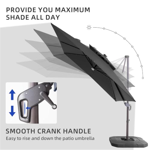 9x9 FT Cantilever Offset Patio Umbrella with Lights & Base