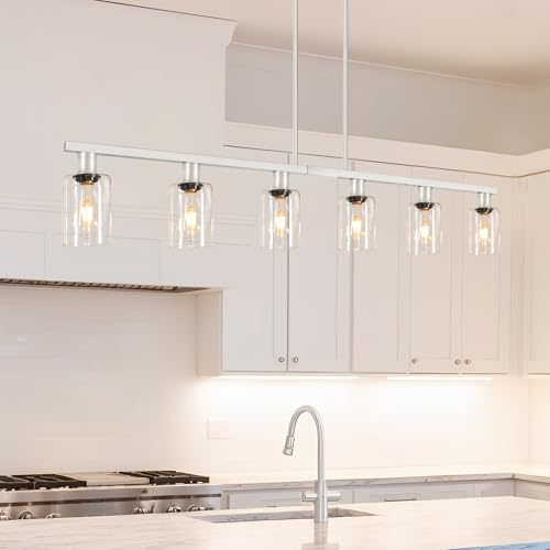 6 Light Kitchen Island Lighting with Glass Shade and Adjustable Rods