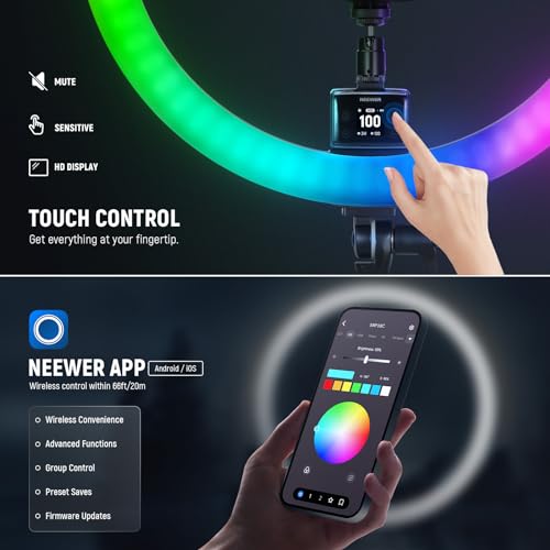 SRP18C 18 Inch RGB LED Ring Light Kit with Reversible Tripod Light Stand App Control Phone Holder Compatible with iPhone