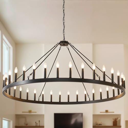60 Inch Wagon Wheel Chandelier Extra Large Round Farmhouse Light Fixture