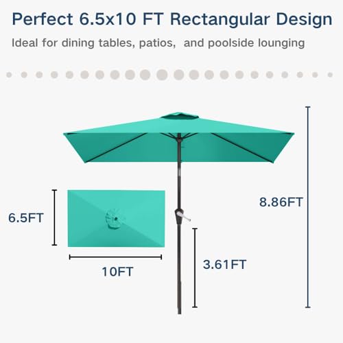 6.5' x 10' Rectangular Patio Umbrella Large Outdoor Market Umbrella w