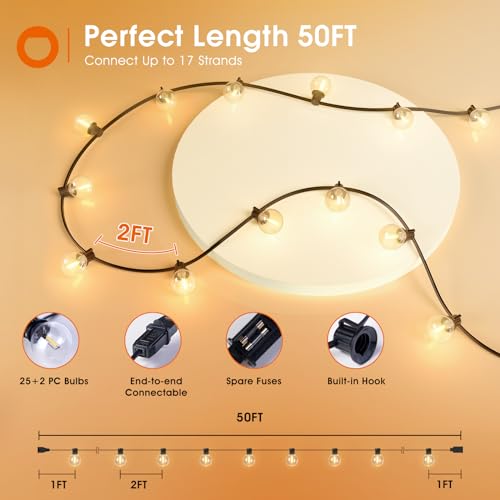 50FT Outdoor String Lights 27 G40 LED Bulbs Dimmable Waterproof (50 Foot)