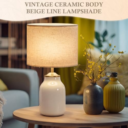 1 Pcs 21" Beige Ceramic Table Lamps with Linen Shades