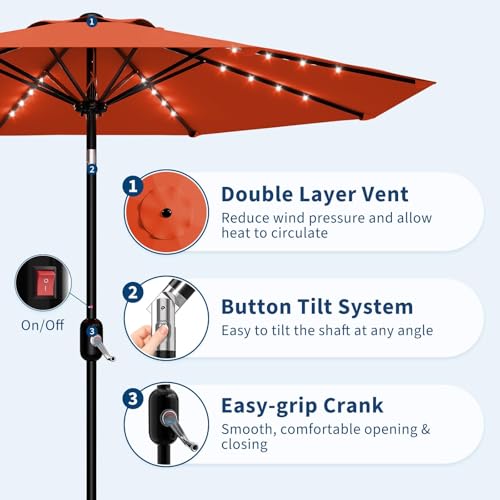 9FT Solar LED Patio Umbrella with Tilt & Crank