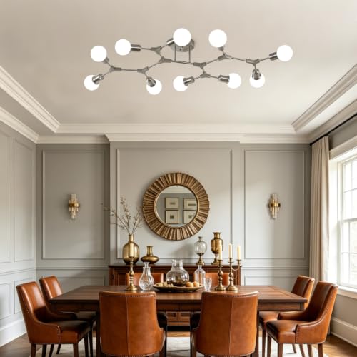 Modern Mid Century Nickel Sputnik Ceiling Light Fixture Chandelier