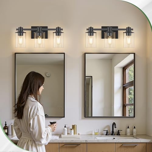 20 Inch 3 Light Upgraded Black Bathroom Light Fixture