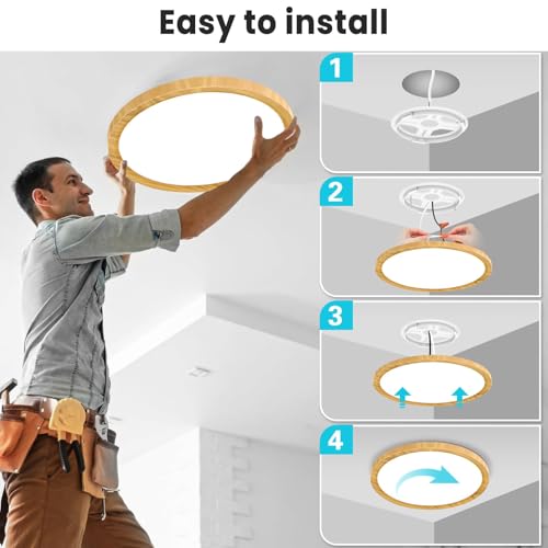 2 Pack 12Inch Wooden LED Flush Mount Ceiling Light (2 Count)