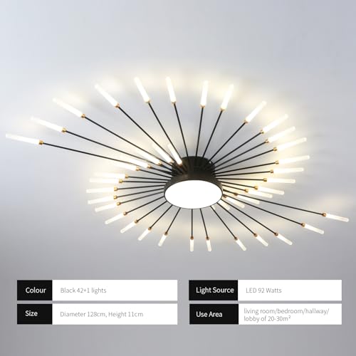 50.4" Ceiling Light Modern Flower Shape Ceiling Lamp for Living Room Dining Room Semi Flush Mount Metal Acrylic Sputnik Firework Petal LED Lighting Fixture