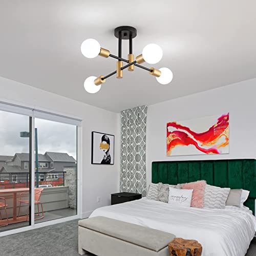 Black and Gold Modern Sputnik Chandelier Ceiling Light Fixtures