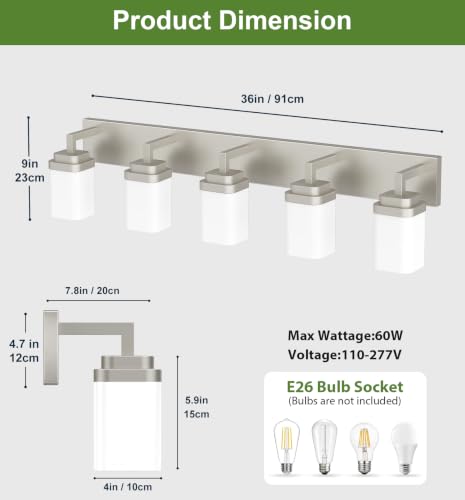 Brushed Nickel Bathroom Light Fixtures (Nickel / 5-Light)