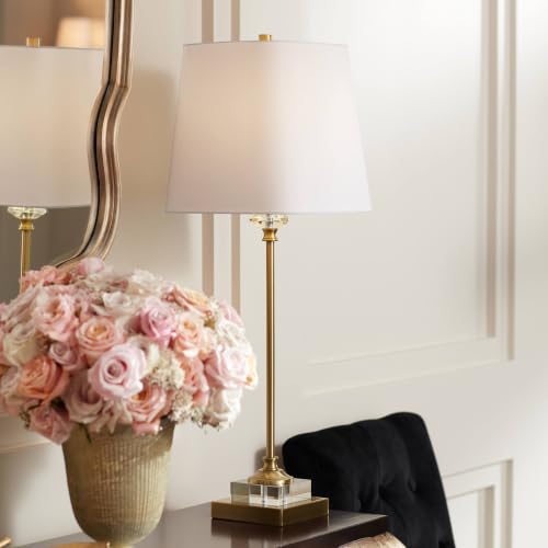 Julia 29 1 2" Brass Tall Buffet Table Lamp Gold Crystal with USB Dimmer