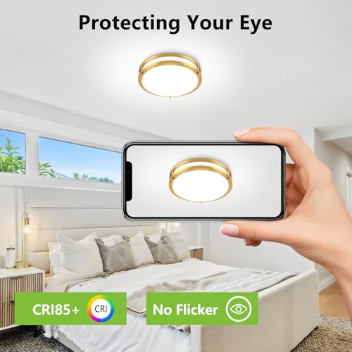 13inch LED Flush Mount Ceiling Light Fixture Dimmable Gold (2 Count)
