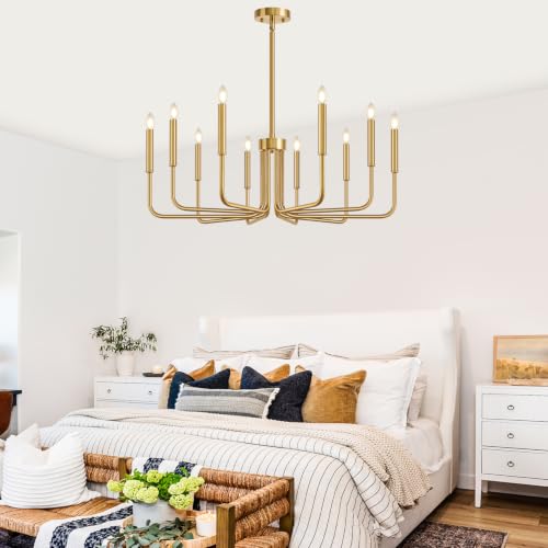 Gold 10 Light Farmhouse Chandelier for Dining Room Lighting Fixtures Hanging