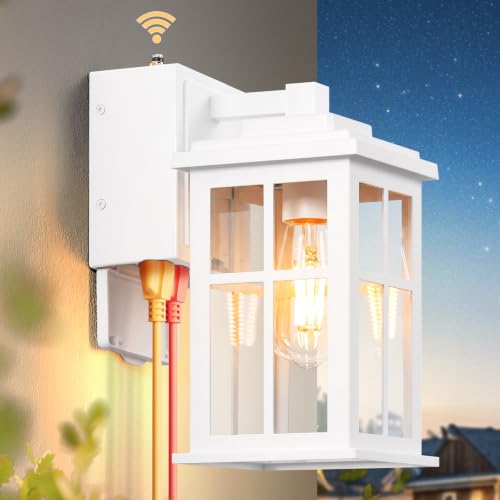 White Dusk to Dawn Outdoor Lighting with GFCI Outlet
