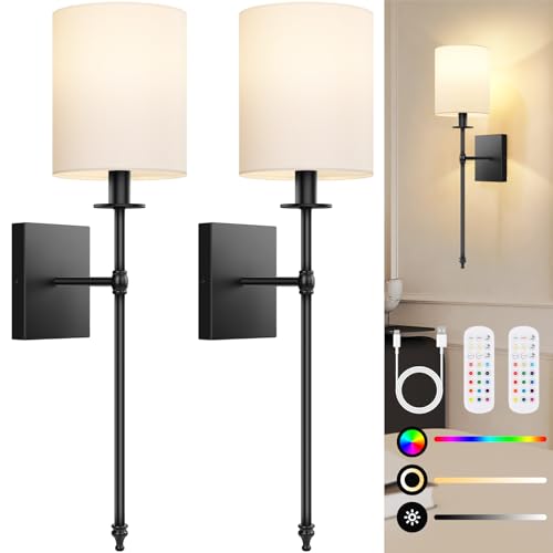 27 Inch Black Battery Operated Wall Sconces Set of 2 (2 Count)