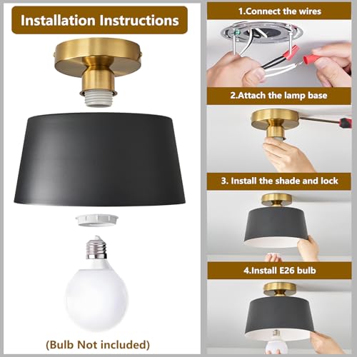 2 Pack Black and Gold Modern Semi Flush Mount Ceiling Light Fxiture 10 in (2 Count)
