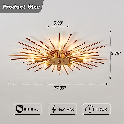 Semi Flush Mount 8 Light Ceiling Light Modern Metal Ceiling Lighting Gold Light Fixture Chandelier for Farmhouse Kitchen Dining Room Bedroom Hallway Living Room