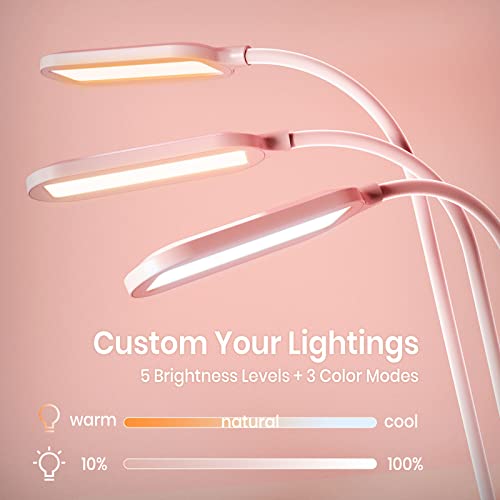 Pink Cute Desk Lamp with USB Charging Port for Kids Teen Girls Women