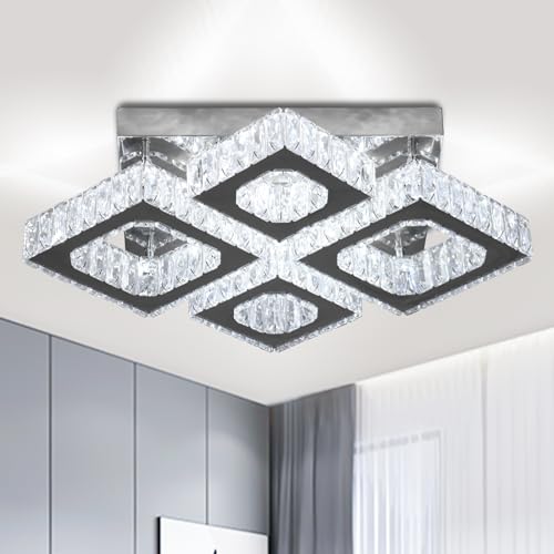 22" Square 4 Light Crystal Flush Mount Chandelier Ceiling Light Cool White