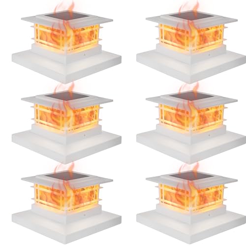 6 Pack Solar Post Cap Lights Outdoor with Flickering Flame Light (6 Count)