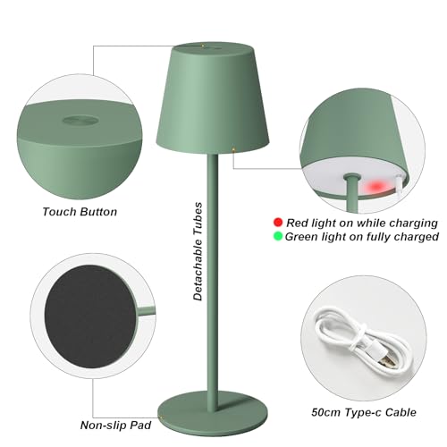Cordless Table Lamp Rechargeable Green (2 Count)