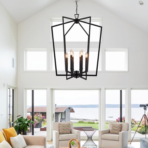 Modern Black Farmhouse Lantern Chandelier for Entryway Foyer