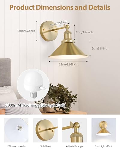 Gold Vintage Wireless Battery Operated Wall Sconces (2 Count)